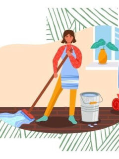 A graphic of a woman homemaking